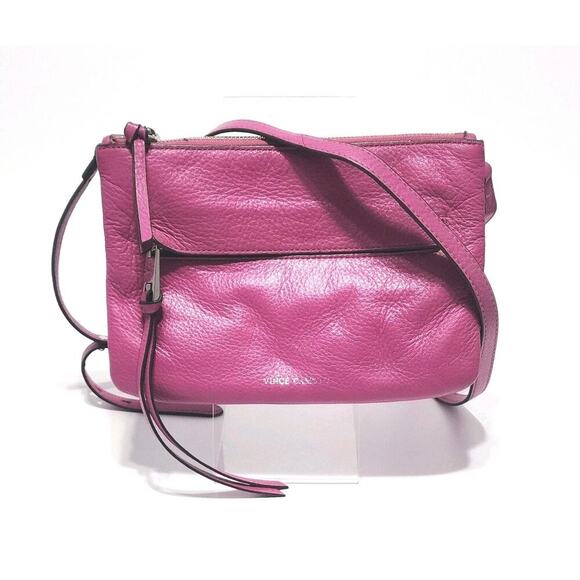 Vince Camuto Soft Pebbled Leather Crossbody Purse Barbie Pink Adjustable Strap - Picture 1 of 9